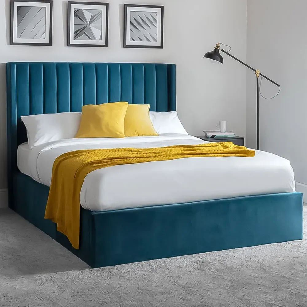 Langham Double Storage Bed with Headboard - Teal