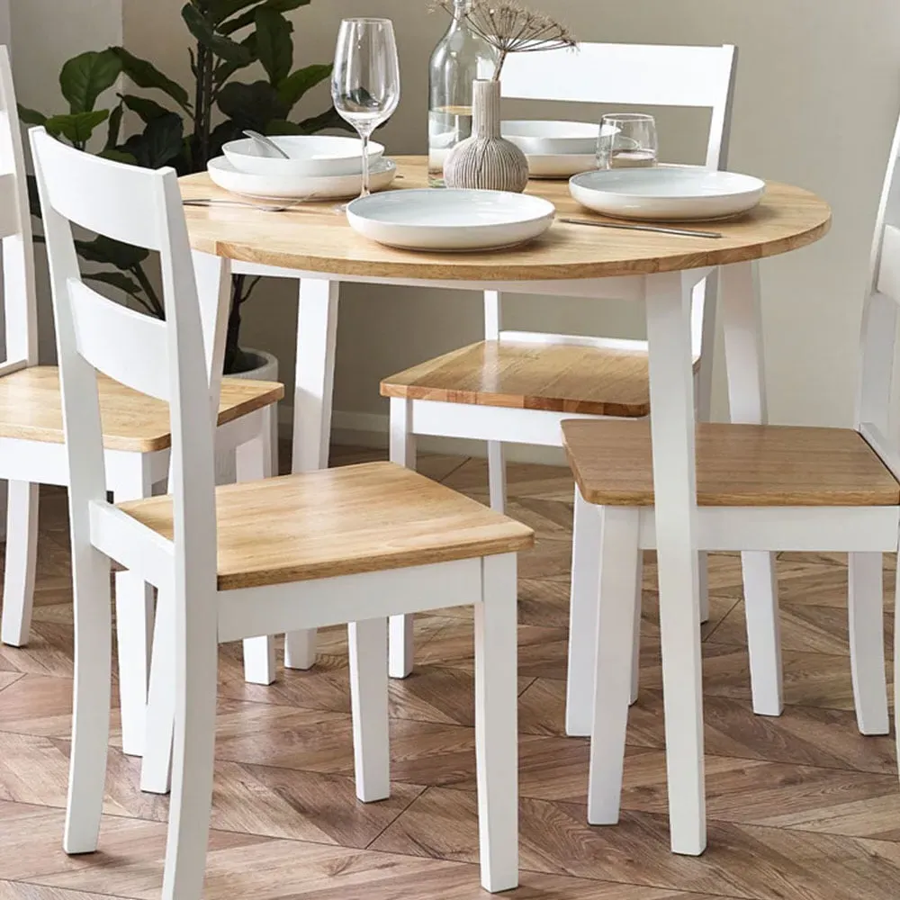 Linwood 4 Seater Round Drop Leaf Table - Natural, White image