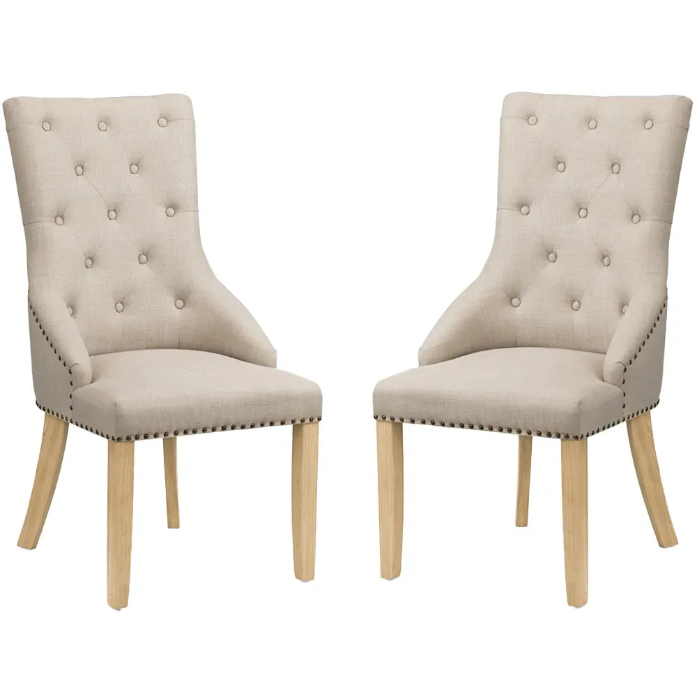 Loire Set of 2 Button Back Chairs - Cream, Linen