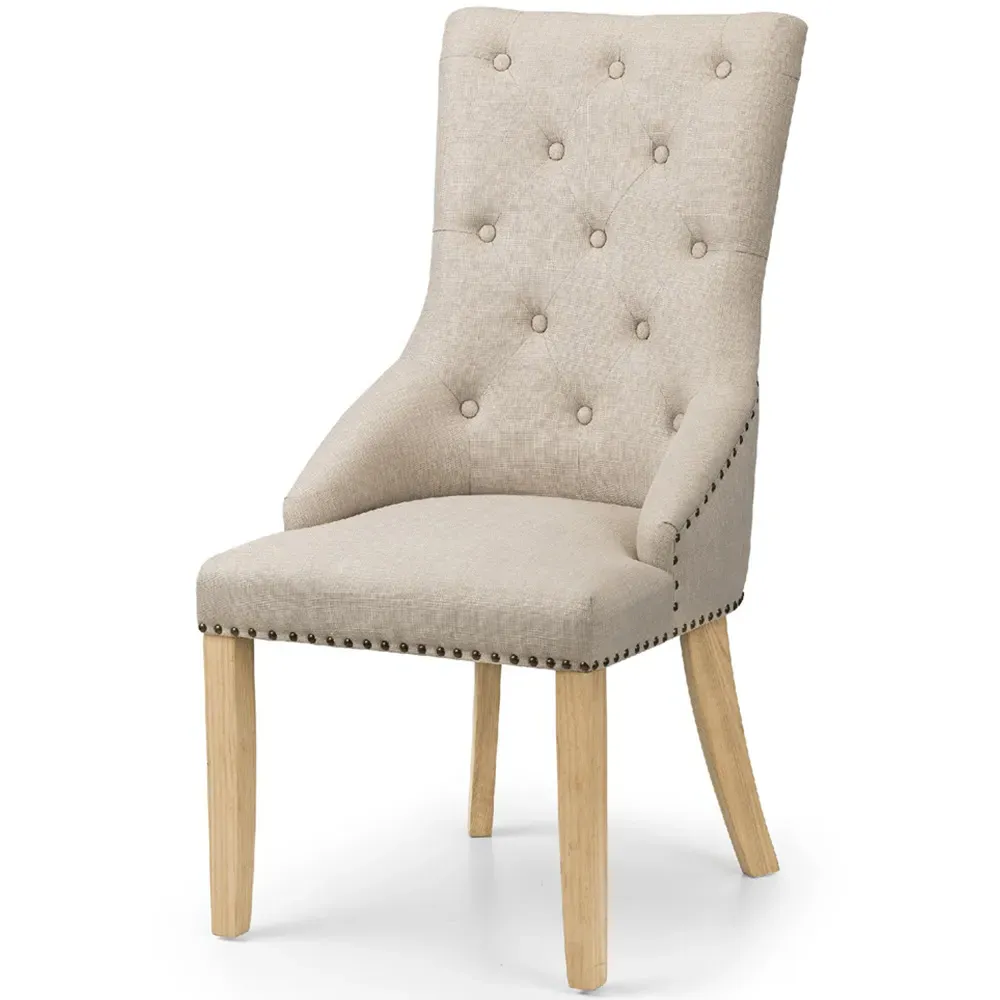 Loire Set of 2 Button Back Chairs - Cream, Linen