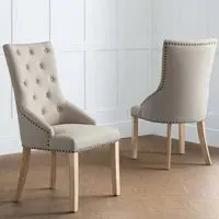 Loire Set of 2 Button Back Chairs - Cream, Linen