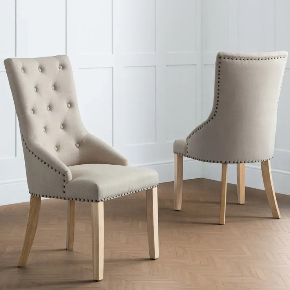 Loire Set of 2 Button Back Chairs - Cream, Linen