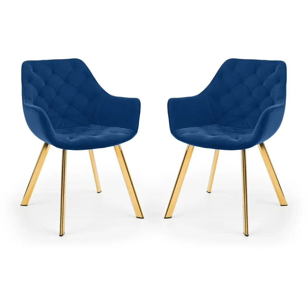 Lorenzo Set of 2 Dining Chairs - Blue, Velvet