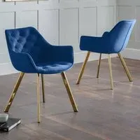 Lorenzo Set of 2 Dining Chairs - Blue, Velvet