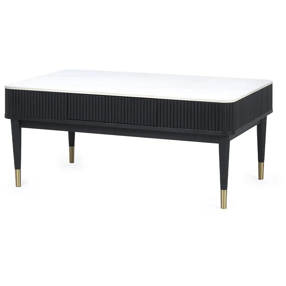 Louis 2 Drawer Fluted Coffee Table - White, Stone