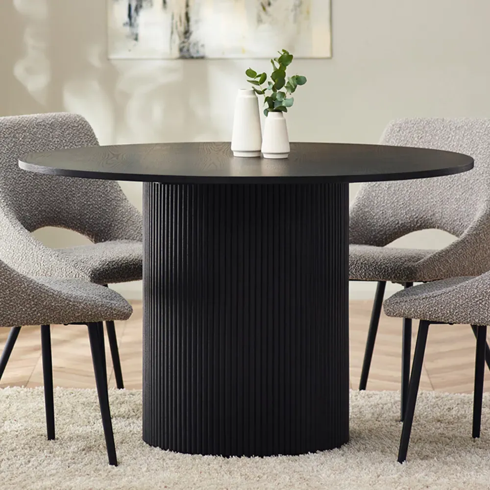 Louis 4 Seater Round Dining Table - Black