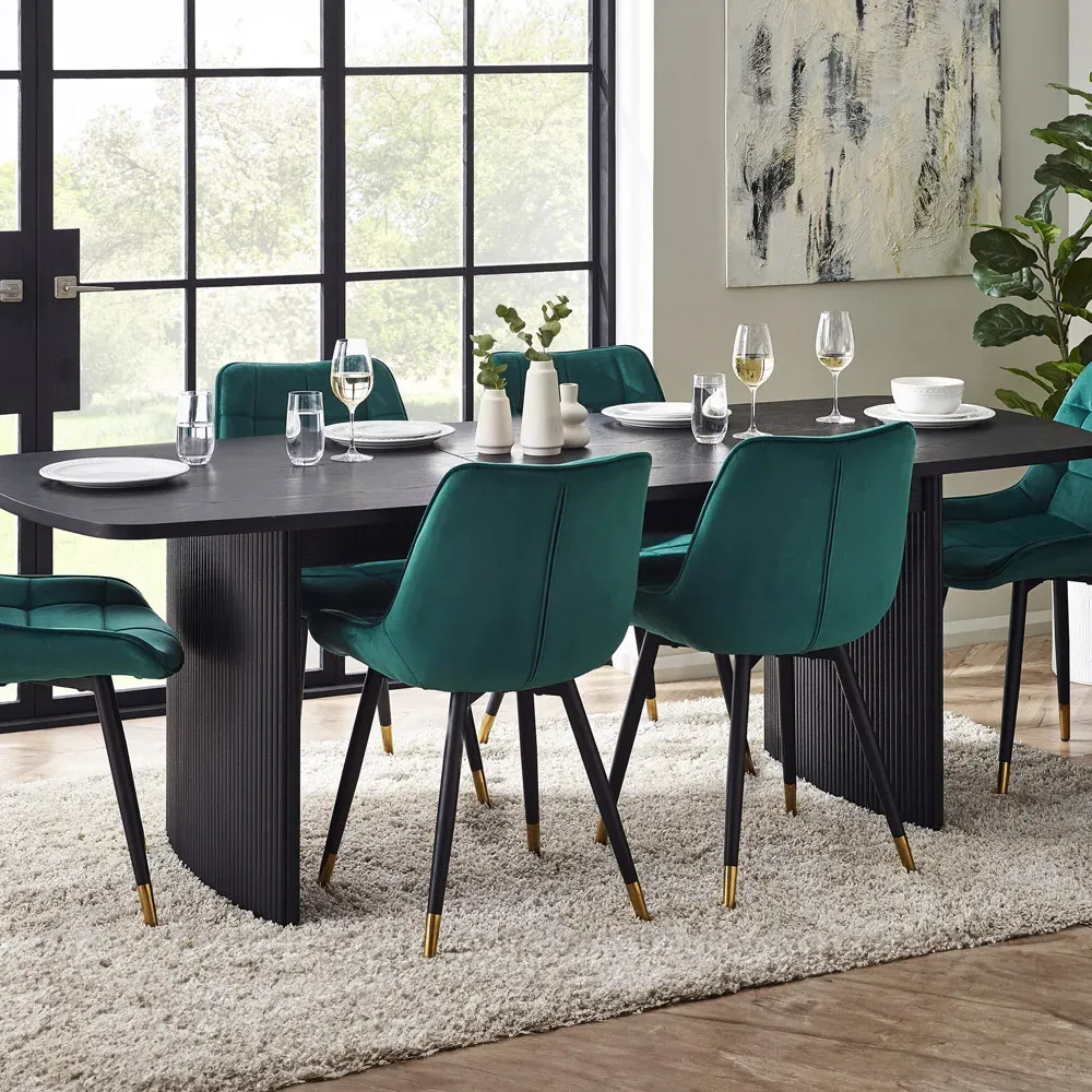 Louis 6 Seater Fluted Extending Dining Table - Black