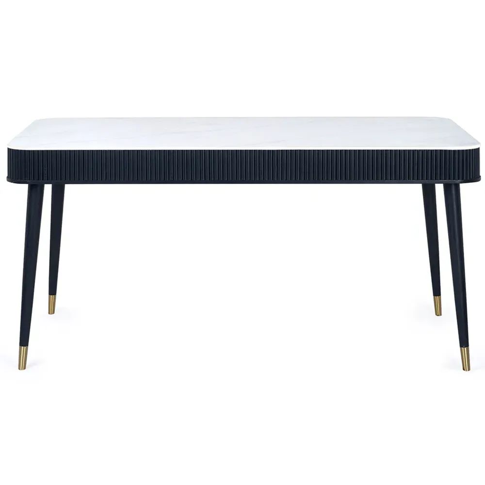 Louis Fluted Stone Dining Table with Drawers - White