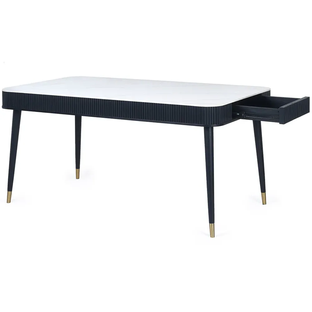 Louis Fluted Stone Dining Table with Drawers - White