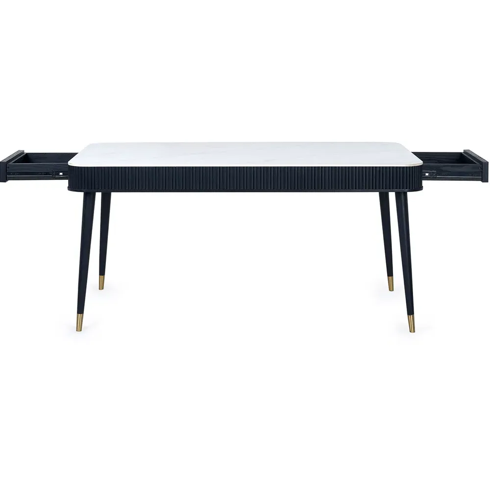 Louis Fluted Stone Dining Table with Drawers - White