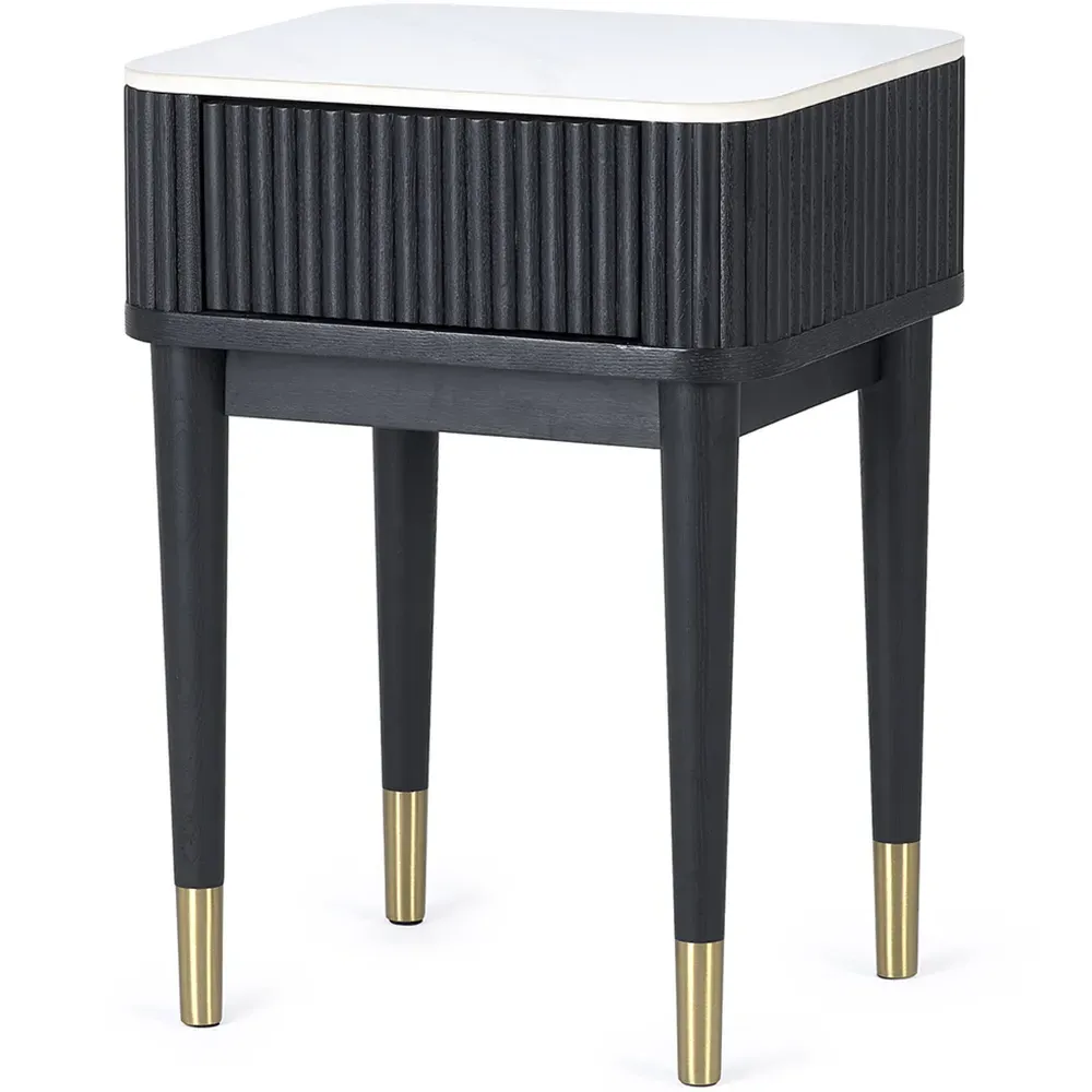 Louis Single Drawer Fluted Lamp Table - White, Stone