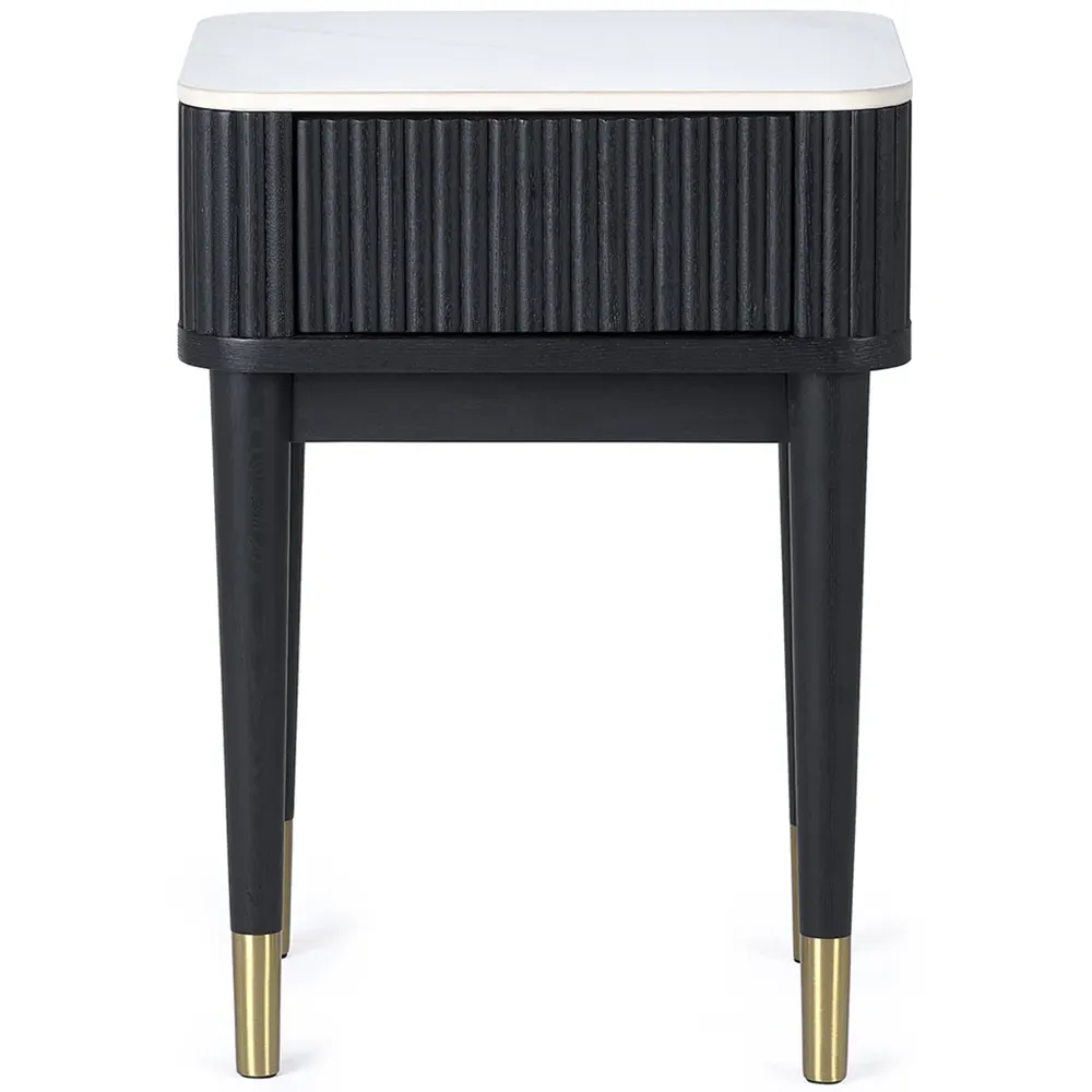 Louis Single Drawer Fluted Lamp Table - White, Stone
