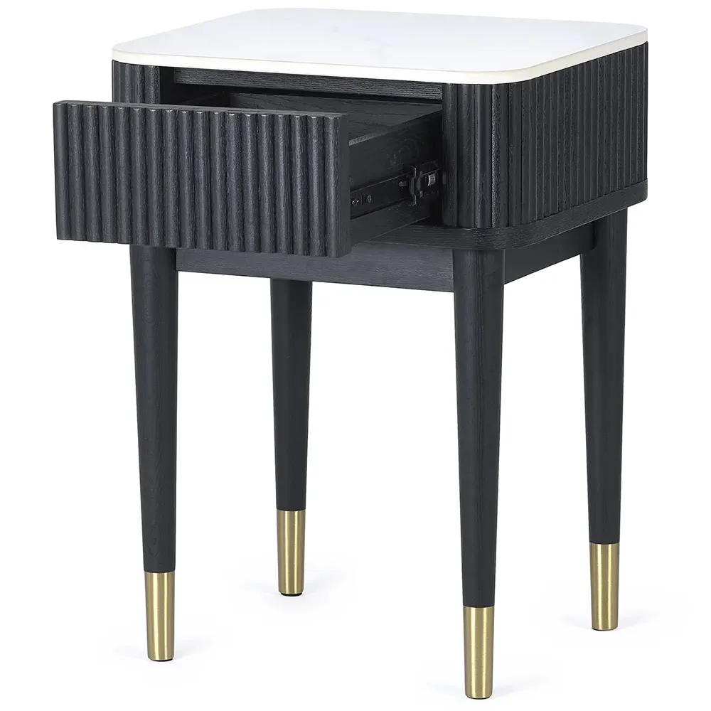 Louis Single Drawer Fluted Lamp Table - White, Stone