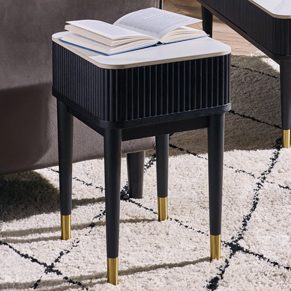 Louis Single Drawer Fluted Lamp Table - White, Stone