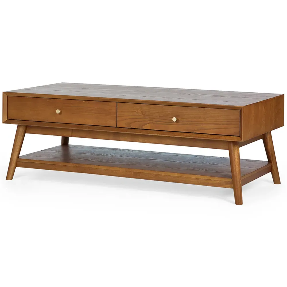 Lowry 2 Drawer Coffee Table - Grey, Cherry Ash Wood