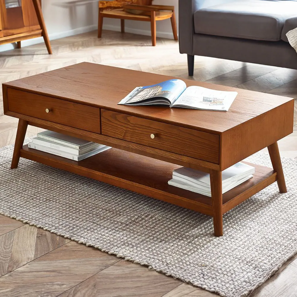 Lowry 2 Drawer Coffee Table - Grey, Cherry Ash Wood