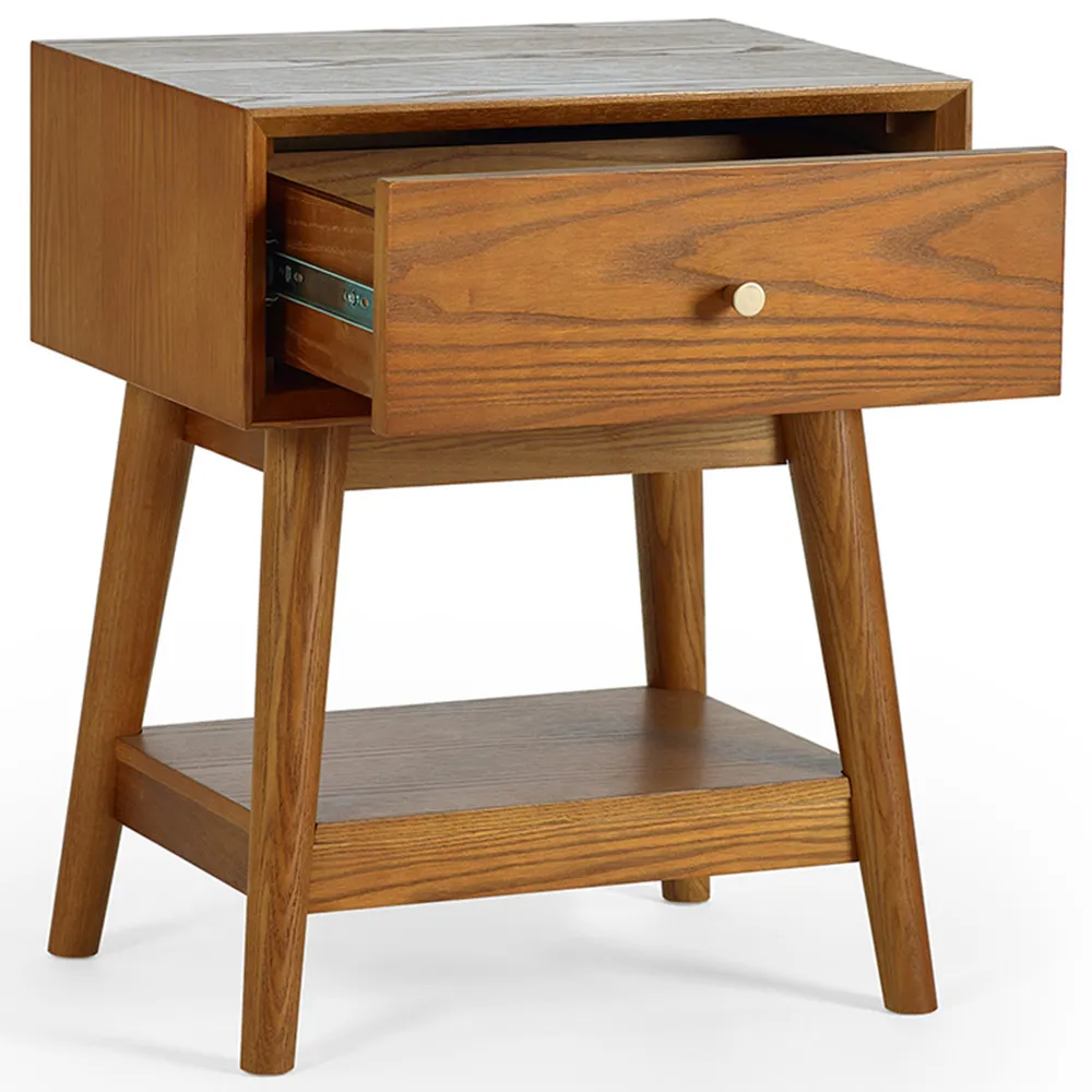 Lowry Single Drawer Side Table - Grey, Cherry Ash Wood