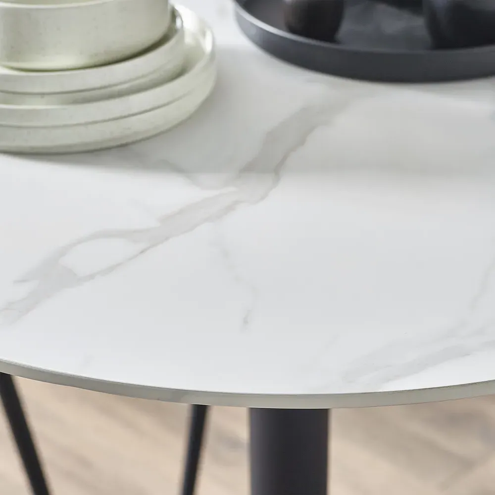 Luca 4 Seater Round Dining Table - White, Black