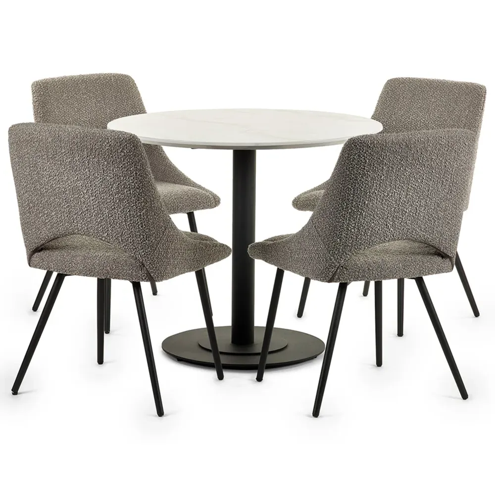 Luca 4 Seater Round Dining Table - White, Black