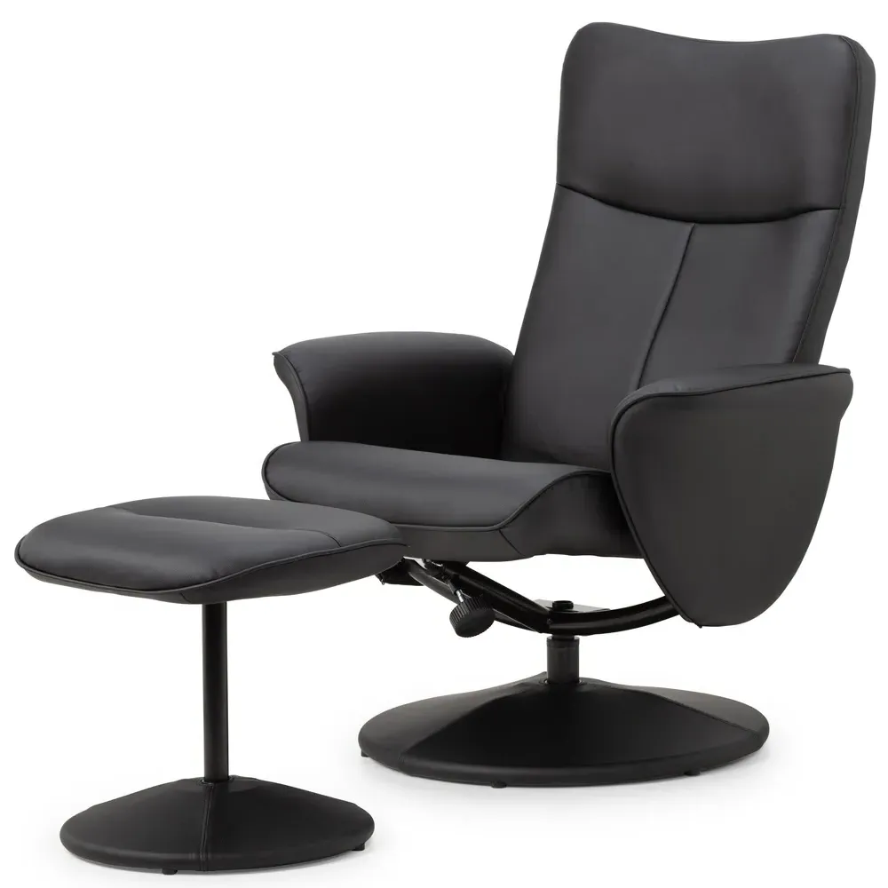 Lugano Recliner Chair with Footrest - Black, Faux Leather