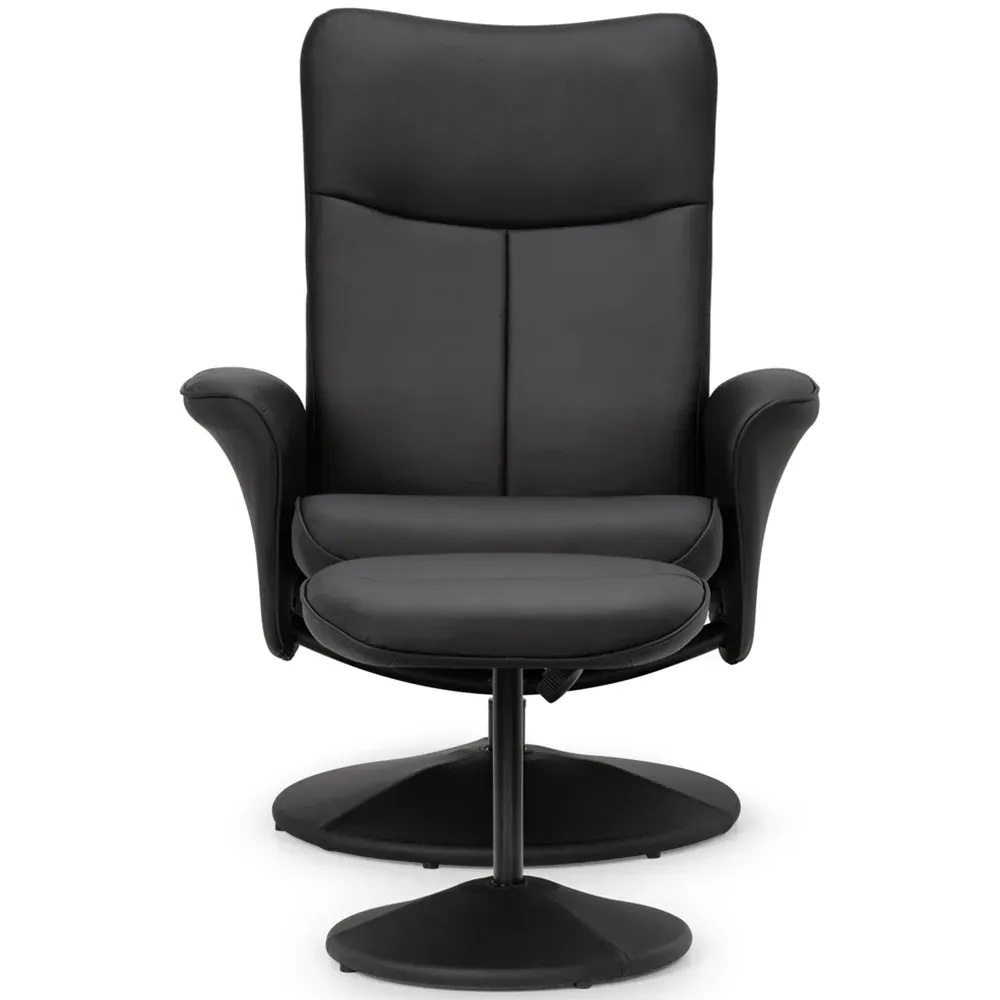 Lugano Recliner Chair with Footrest - Black, Faux Leather