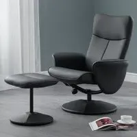 Lugano Recliner Chair with Footrest - Black, Faux Leather