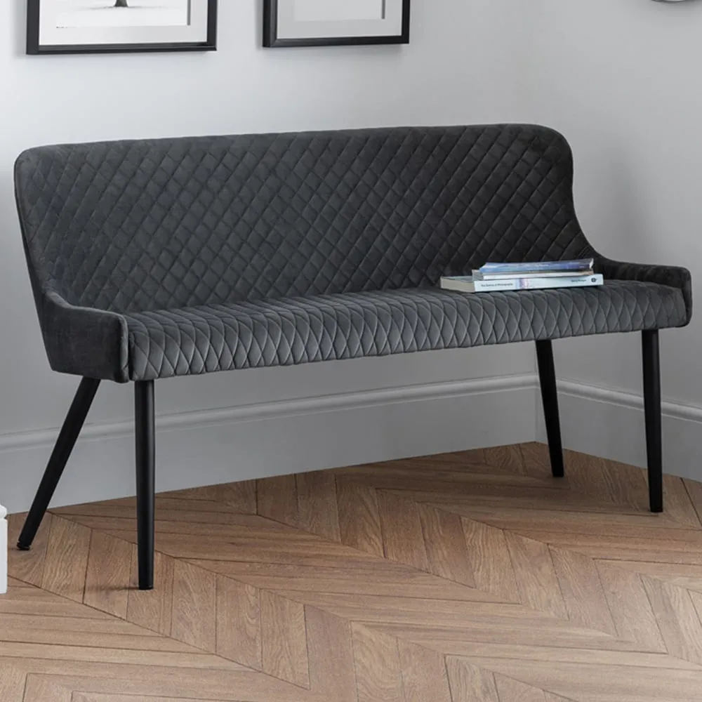 Luxe 2-Seater High Back Dining Bench - Grey, Velvet