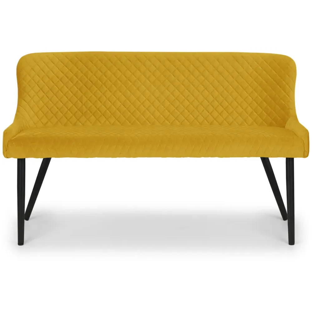 Luxe 2-Seater High Back Dining Bench - Mustard, Velvet