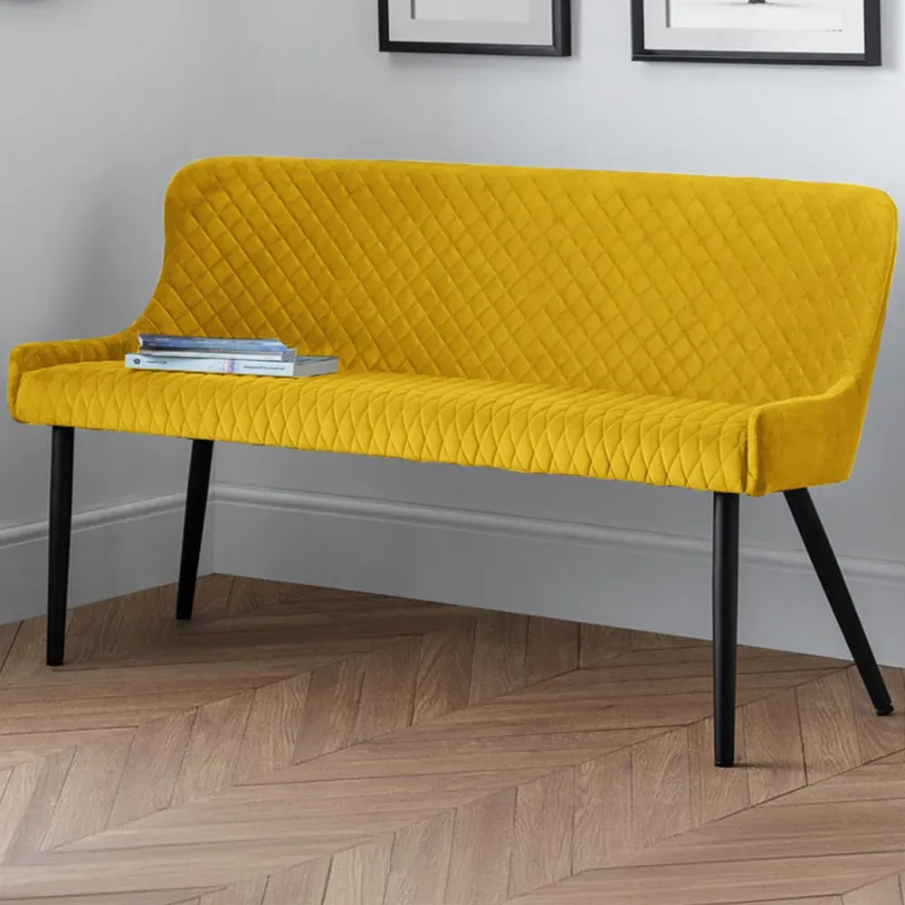 Luxe 2-Seater High Back Dining Bench - Mustard, Velvet