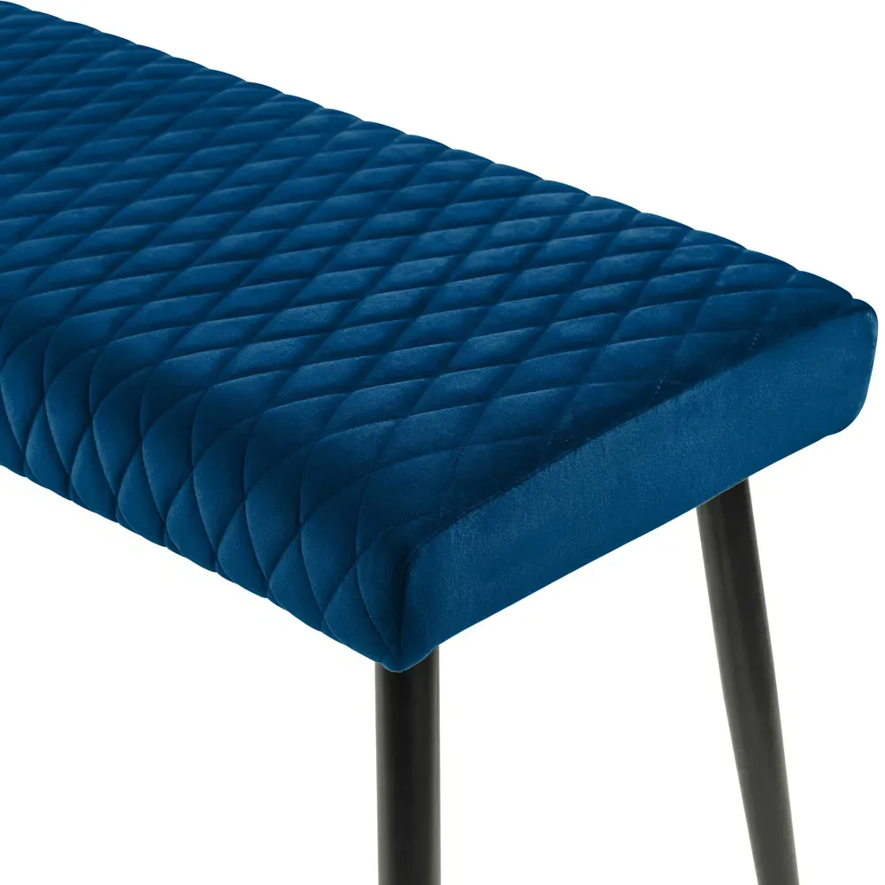 Luxe 2-Seater Low Dining Bench - Blue, Velvet