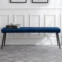 Luxe 2-Seater Low Dining Bench - Blue, Velvet