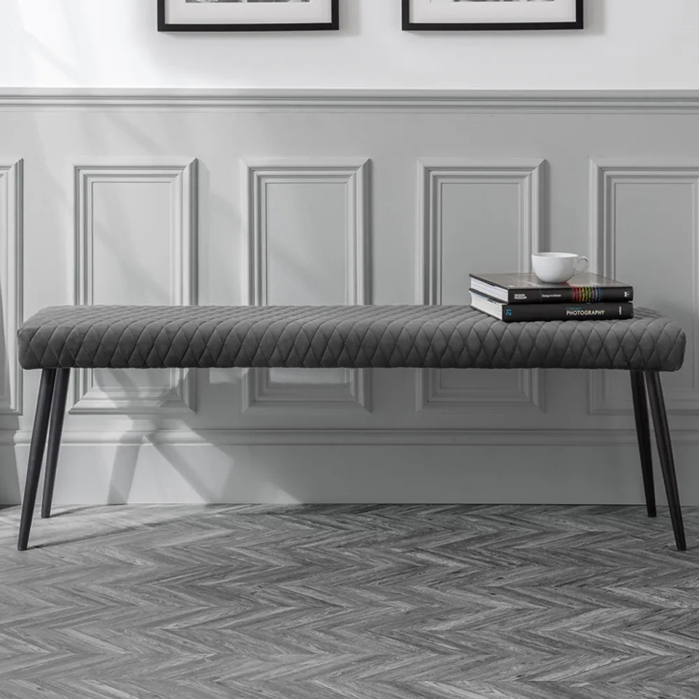 Luxe 2-Seater Low Dining Bench - Grey, Velvet