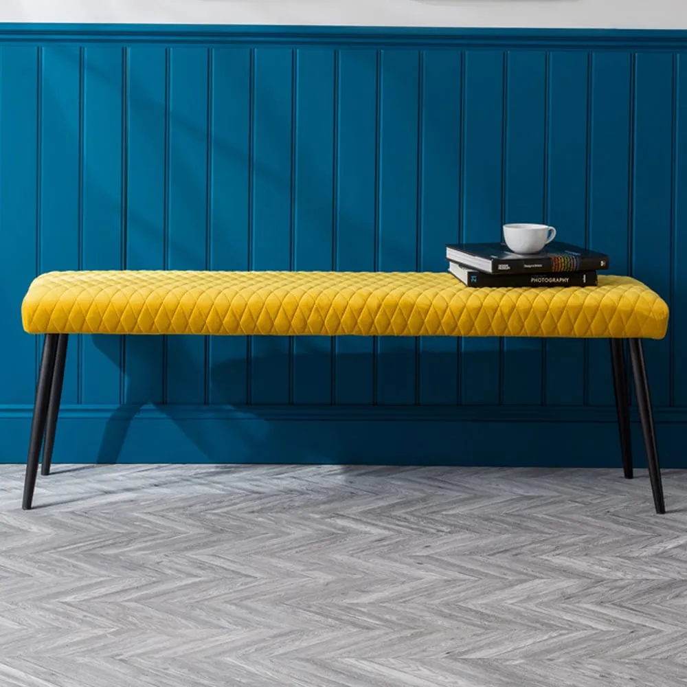 Luxe 2-Seater Low Dining Bench - Mustard, Velvet