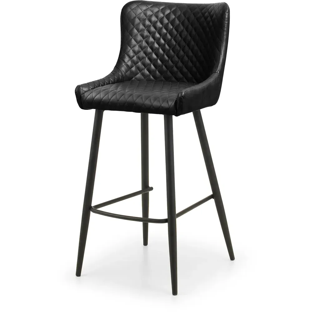 Luxe Bar Stool with Quilted Detailing - Black, Faux Leather