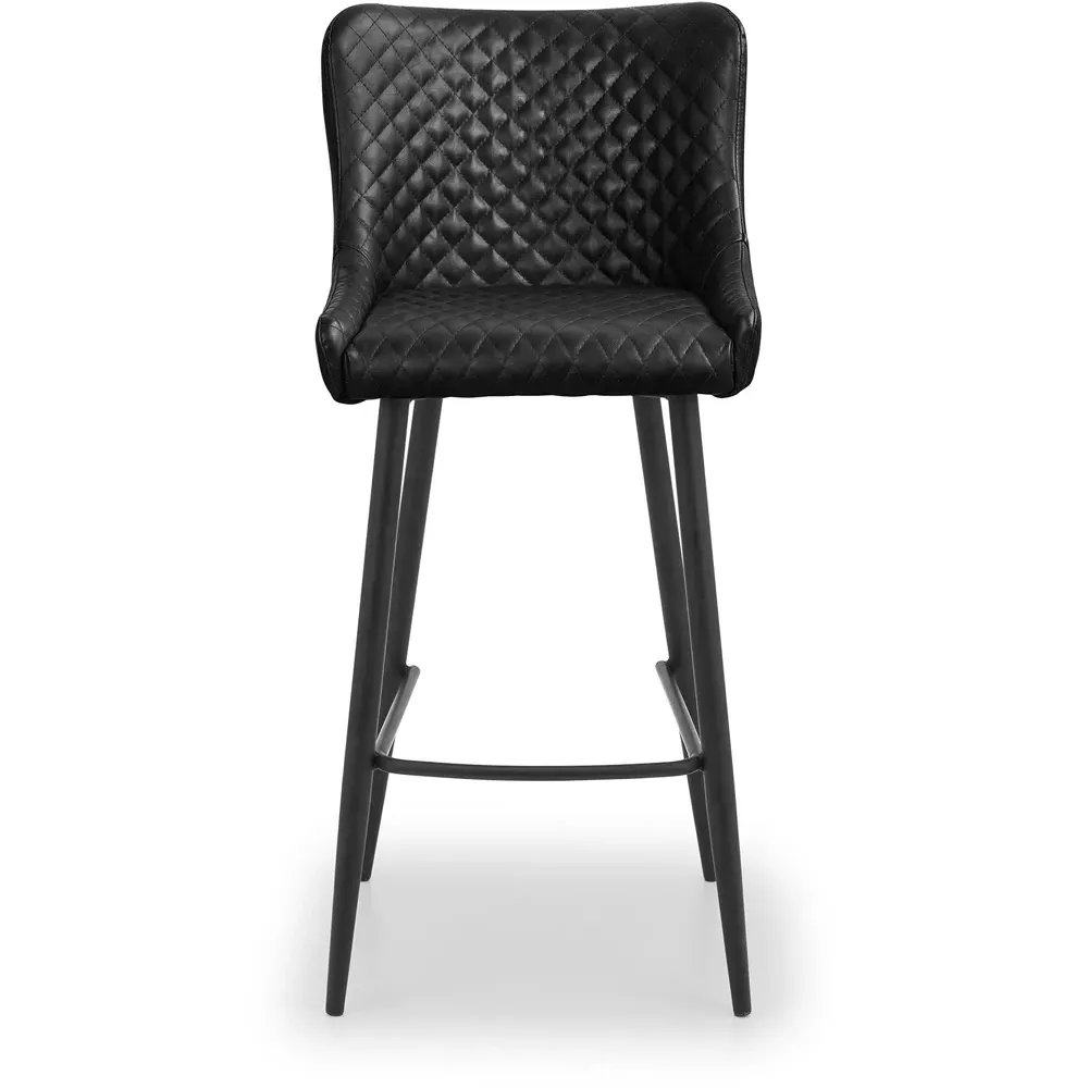 Luxe Bar Stool with Quilted Detailing - Black, Faux Leather