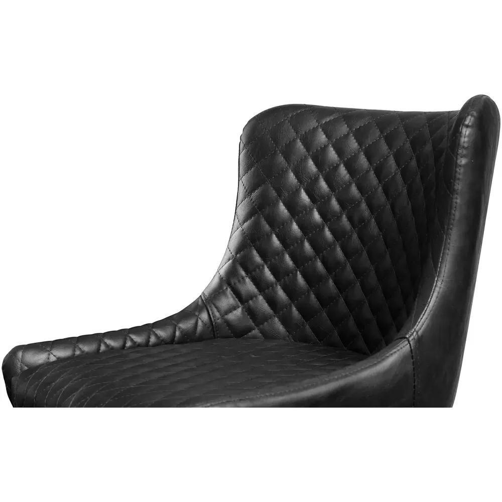 Luxe Bar Stool with Quilted Detailing - Black, Faux Leather