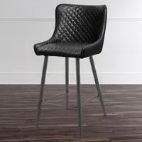 Luxe Bar Stool with Quilted Detailing - Black, Faux Leather
