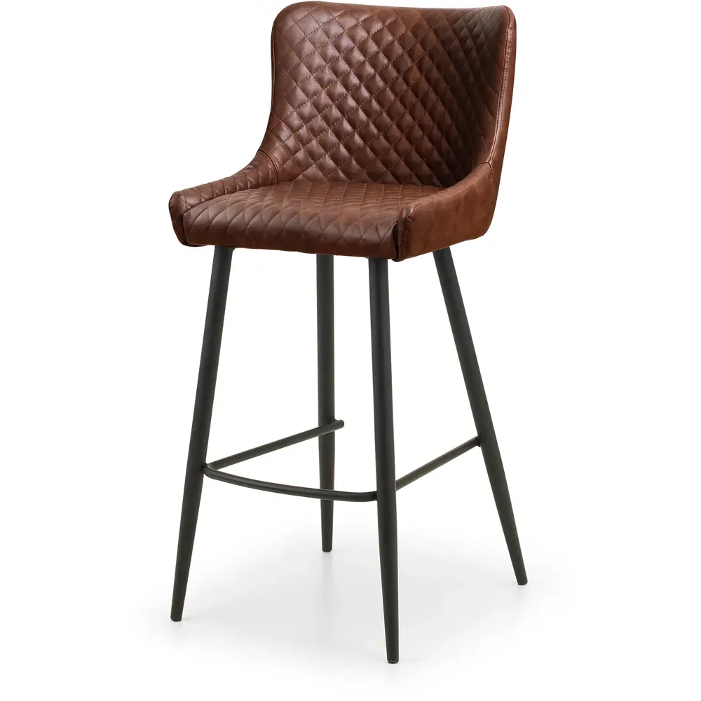 Luxe Bar Stool with Quilted Detailing - Brown, Faux Leather