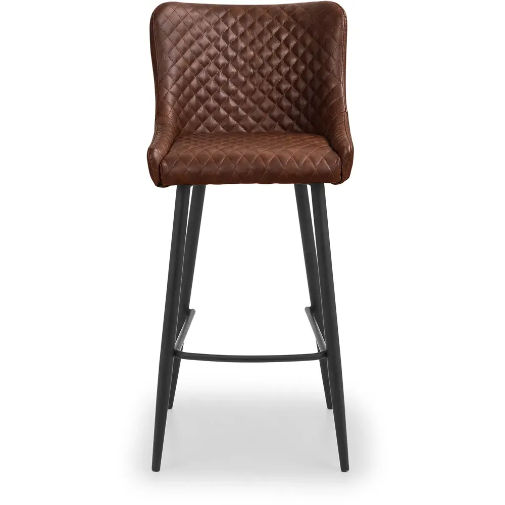 Luxe Bar Stool with Quilted Detailing - Brown, Faux Leather