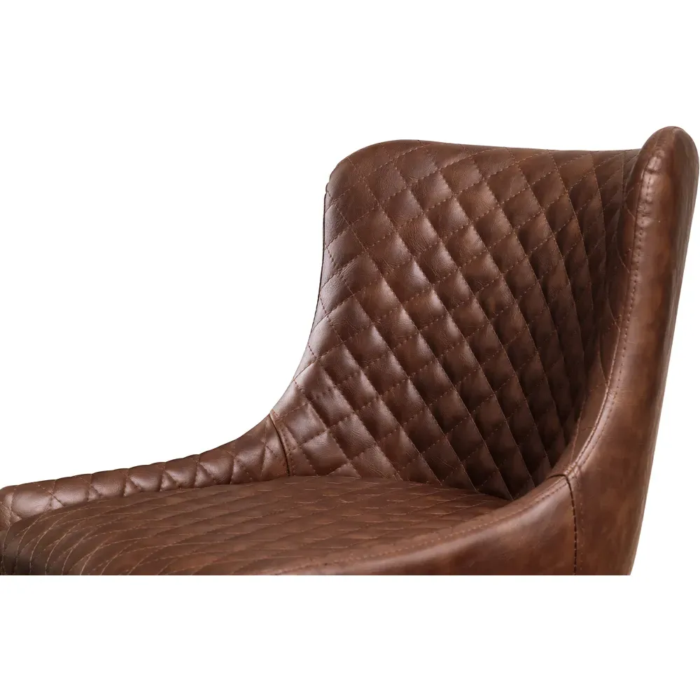 Luxe Bar Stool with Quilted Detailing - Brown, Faux Leather