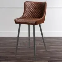 Luxe Bar Stool with Quilted Detailing - Brown, Faux Leather
