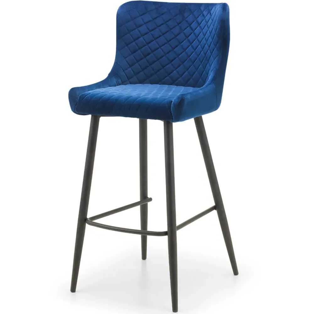 Luxe Bar Stool with Quilted Stitching - Blue, Velvet
