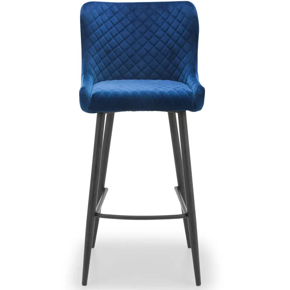 Luxe Bar Stool with Quilted Stitching - Blue, Velvet
