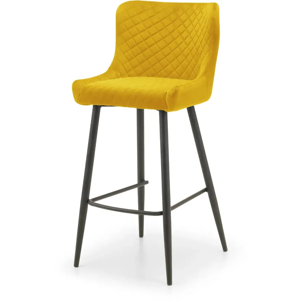 Luxe Bar Stool with Quilted Stitching - Mustard, Velvet