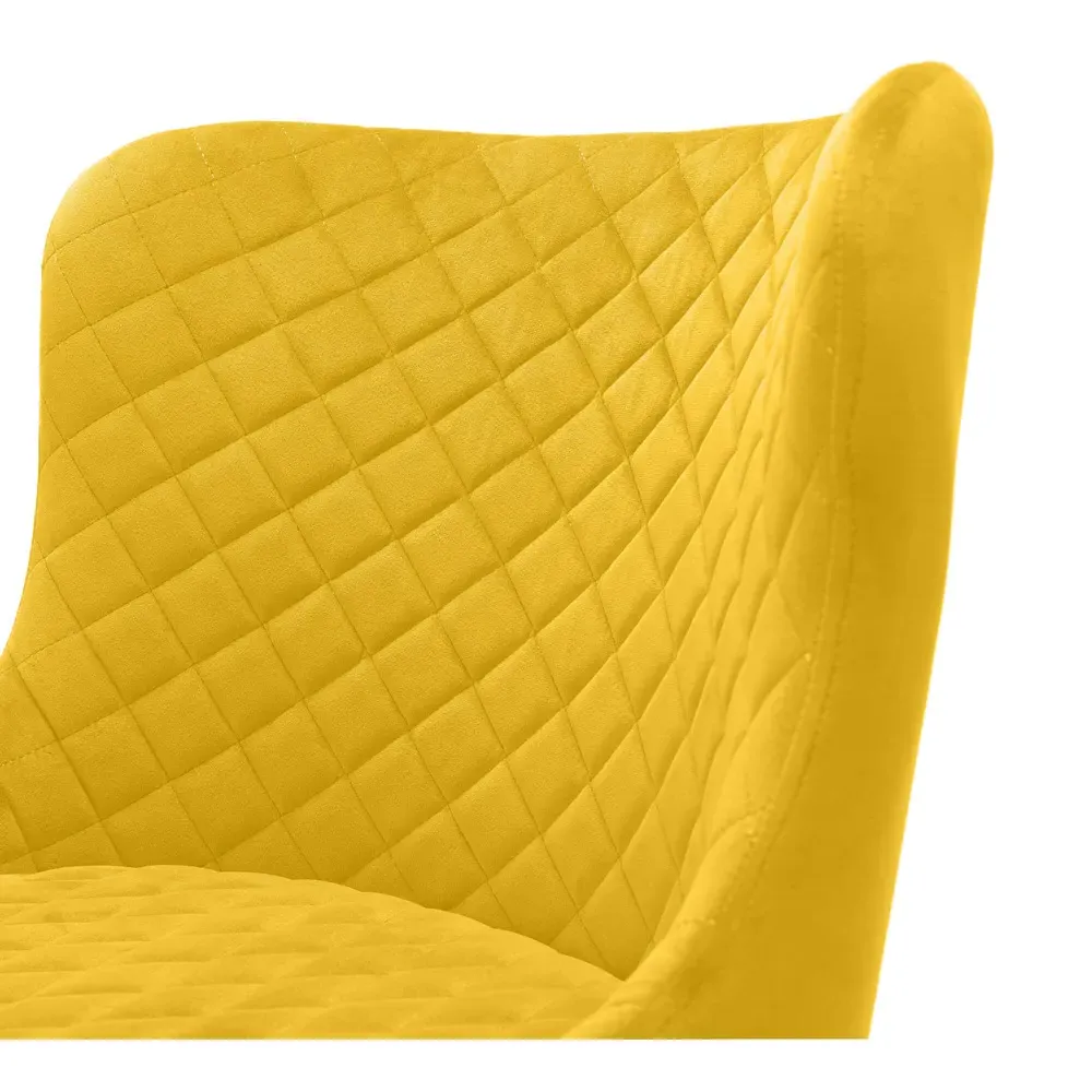 Luxe Bar Stool with Quilted Stitching - Mustard, Velvet