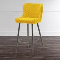 Luxe Bar Stool with Quilted Stitching - Mustard, Velvet