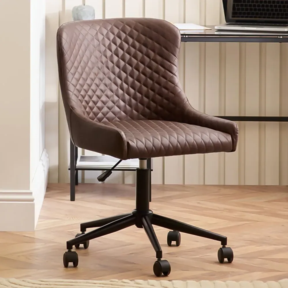 Luxe Office Chair with Height Adjustment - Brown, Faux Leather image