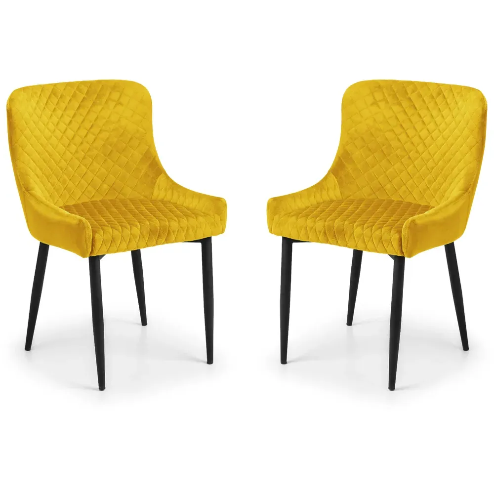Luxe Set of 2 Quilted Dining Chairs - Mustard, Velvet