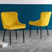 Luxe Set of 2 Quilted Dining Chairs - Mustard, Velvet