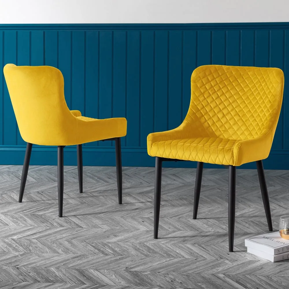 Luxe Set of 2 Quilted Dining Chairs - Mustard, Velvet